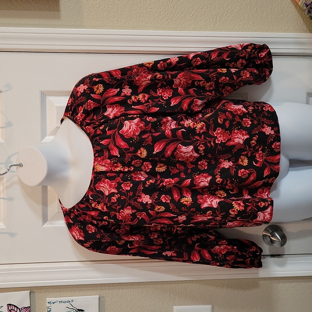Terra & Sky Floral Puffy 3/4 Sleeve Top Size 0X